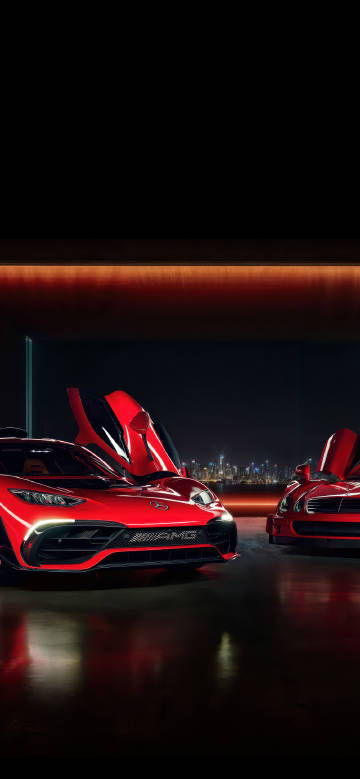 Two Mercedes AMG red sports cars phone wallpaper