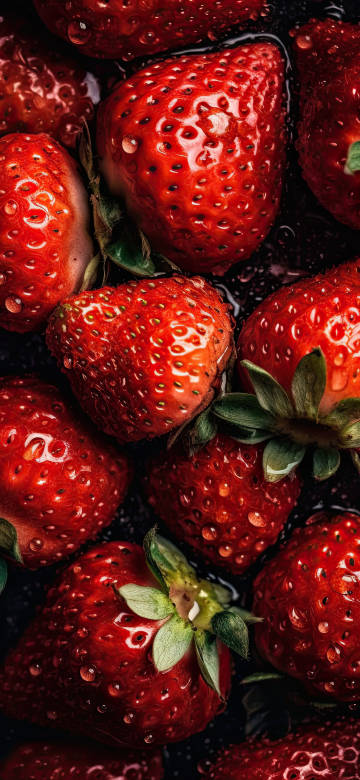Bright red strawberry with water droplets phone wallpaper