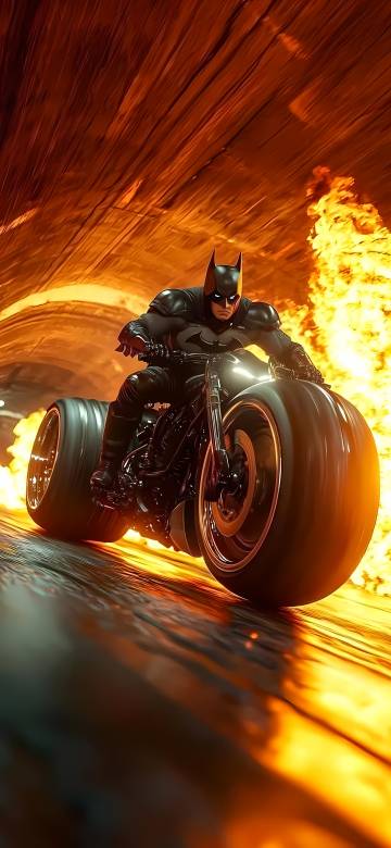Batman rides a large motorcycle phone wallpaper
