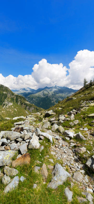 blue sky, white clouds, stones phone wallpaper