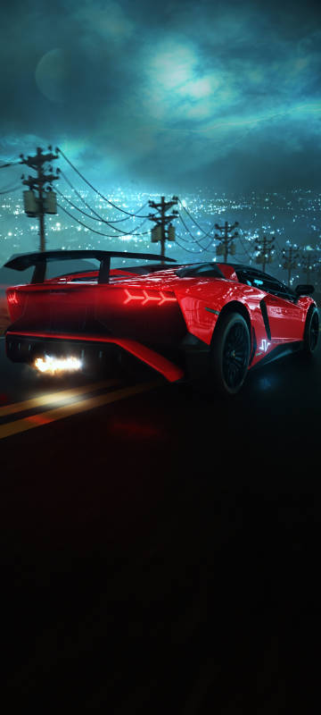 Red Supercar in the Night Phone Wallpaper