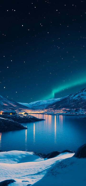 Starry night sky Arctic night scene phone wallpaper