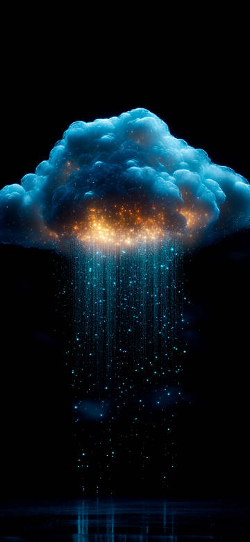 Clouds suspended on black background, glowing orange phone wallpaper