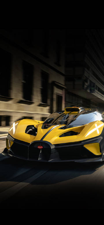 Yellow Bugatti sports car phone wallpaper