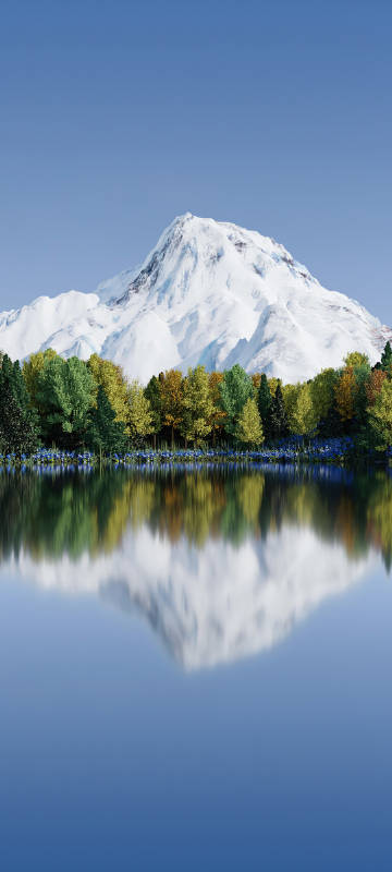 Snow mountain, lake, forest, landscape reflection, phone wallpaper