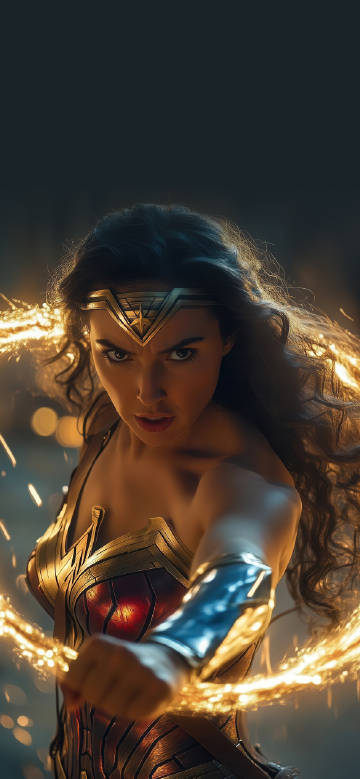 Superhero Wonder Woman in red and gold costume phone wallpaper