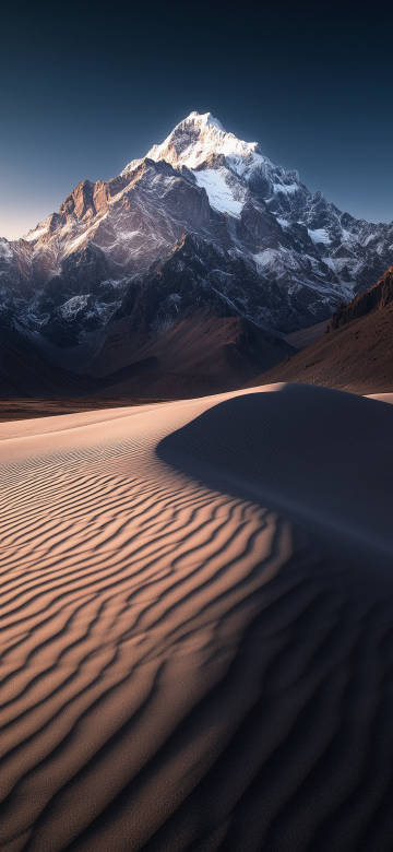 Breathtaking snowy mountains and desert phone wallpaper