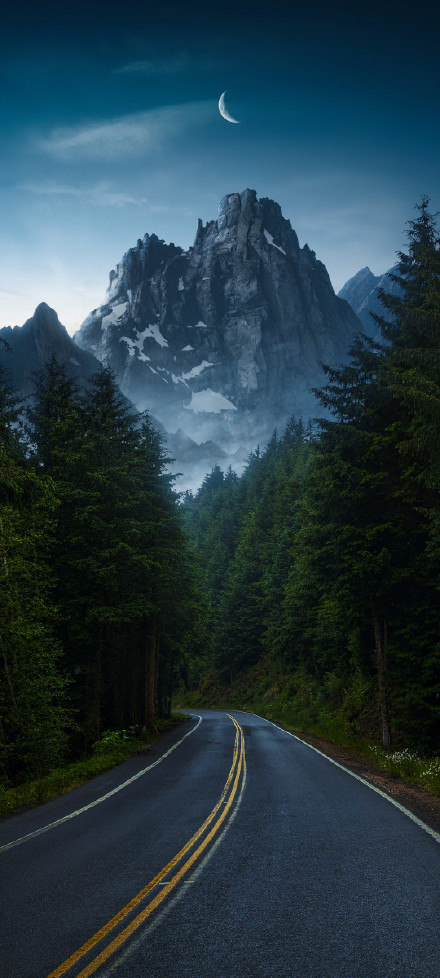 Deep mountain highway landscape phone wallpaper