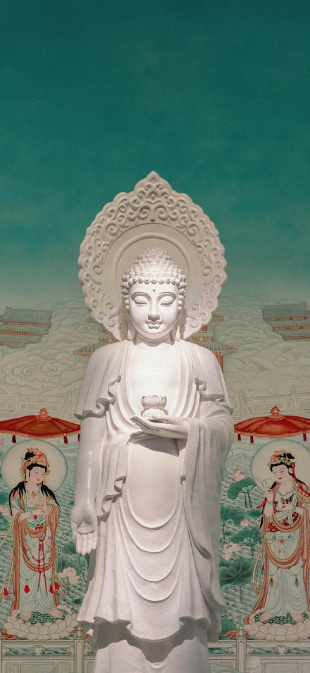 A white statue of Buddha phone wallpaper