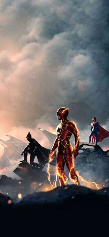 Flash, Batman and Superman under the cloudy sky phone wallpaper