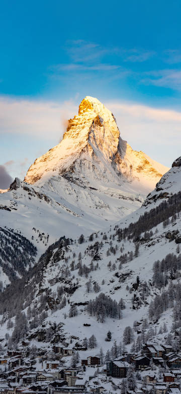Swiss Zermatt Sunshine Golden Mountain Phone Wallpaper