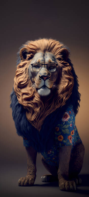 A male lion with glasses and fluffy hair phone wallpaper