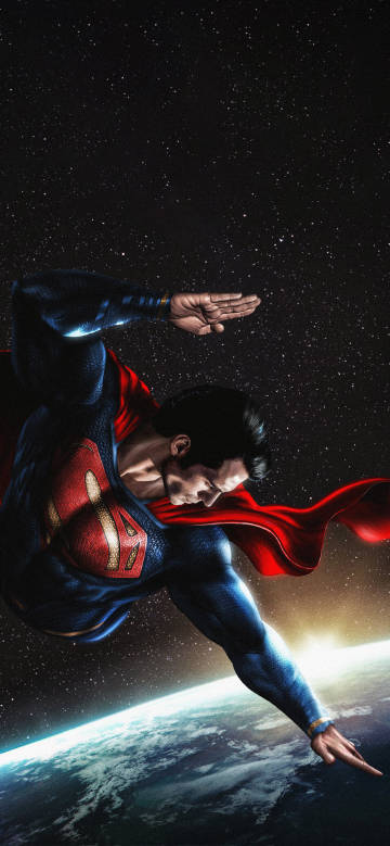 Superhero Superman flying in space phone wallpaper