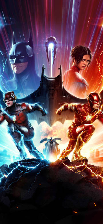 Superhero characters Flash and Batman phone wallpaper