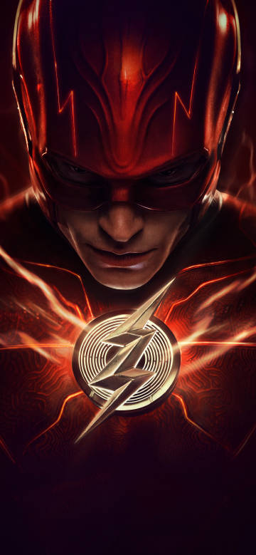 The Flash in red uniform with lightning logo phone wallpaper