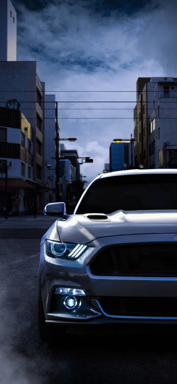 Silver Car's Dynamic Shadow in Urban Street phone wallpaper