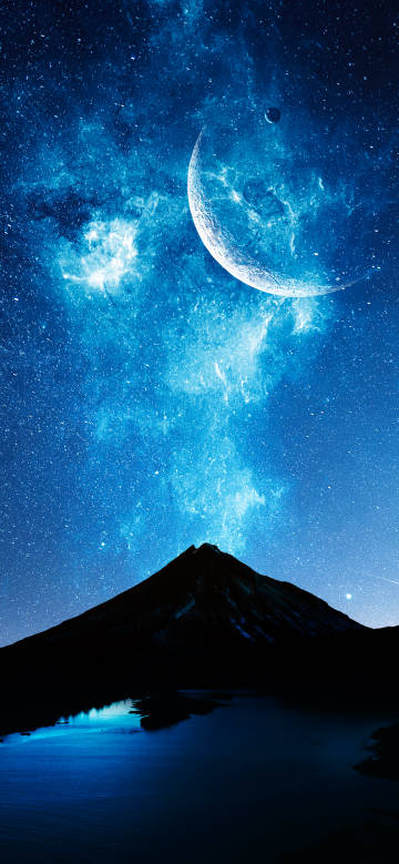 Deep blue starry sky scenery phone wallpaper