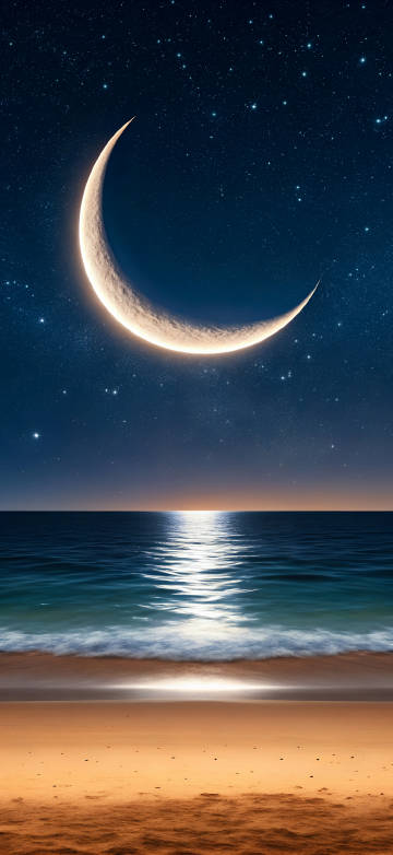A crescent moon on the sea phone wallpaper