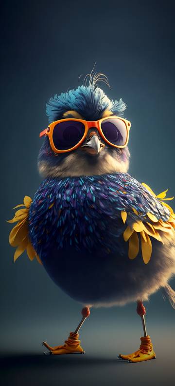 Bird wearing orange sunglasses Phone wallpaper