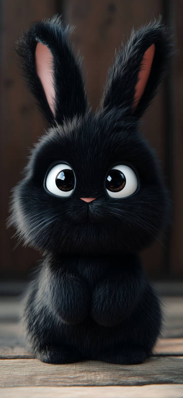 Big eyes anthropomorphic black rabbit phone wallpaper