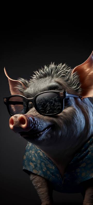 Anthropomorphic pig wearing sunglasses