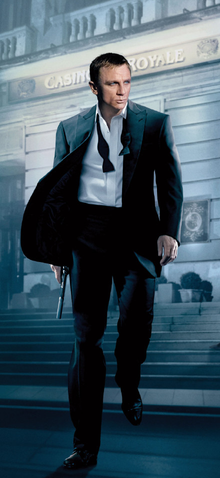 "Casino Royale" James Bond in a suit and holding a pistol