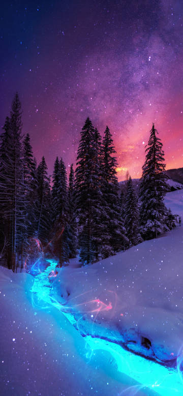 A glowing river under the starry night sky phone wallpaper