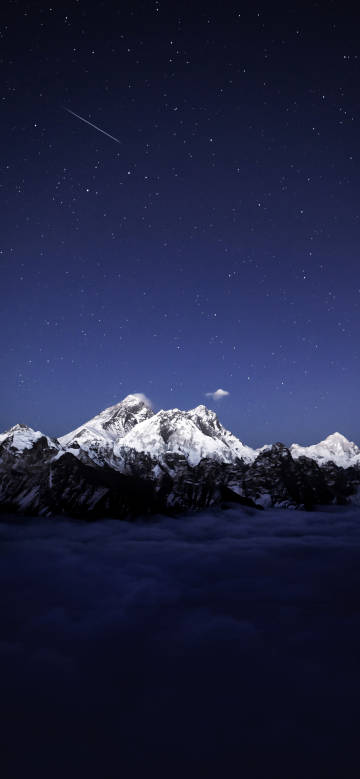 Snow mountain starry sky meteor phone wallpaper