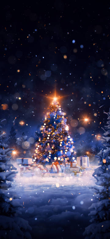 Christmas theme with many gift boxes under the tree