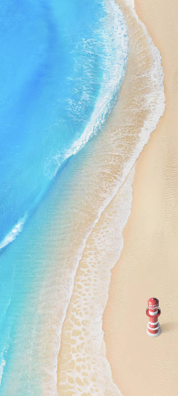 Lighthouse on the wide sandy beach Phone wallpaper