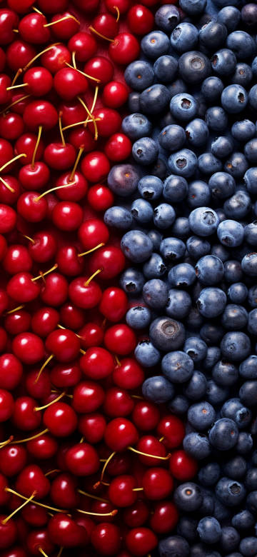 Vibrant Red Cherries and Blueberries Close-Up 4K UHD Wallpaper