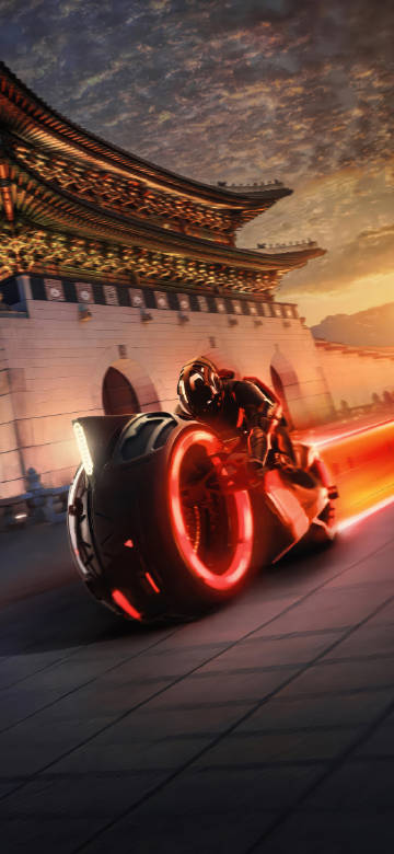 Tron Red Light Cycle Racing Past Gwanghwamun Gate HD Wallpaper