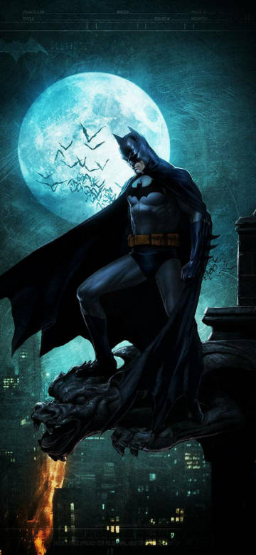 Batman Standing on Gargoyle with Full Moon 4K Phone Wallpaper
