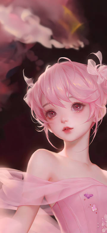 Pink short hair cute girl pink skirt 4k phone wallpaper