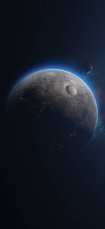 A planet in the universe that glows blue phone wallpaper