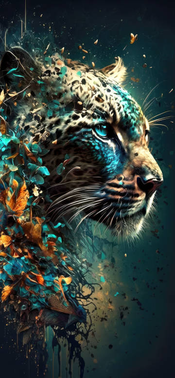 Creative Leopard & Floral Leaves Wallpaper
