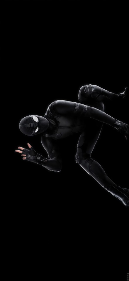 Black Spider-Man crawling on the wall phone wallpaper