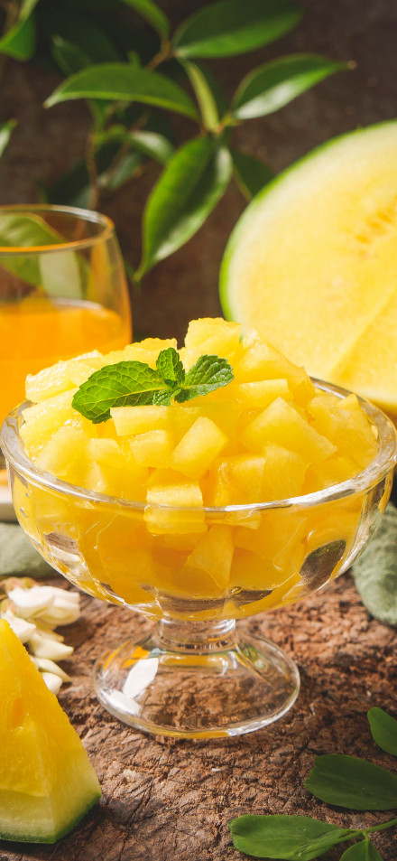 Yellow Watermelon in Glass Bowl 4K Phone Wallpaper