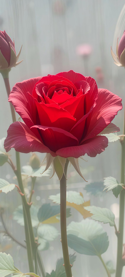 A red rose blooming beautifully in soft light phone wallpaper