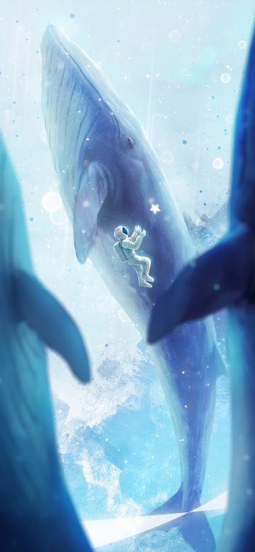 Astronaut Floating Beside a Giant Whale 4K Phone Wallpaper