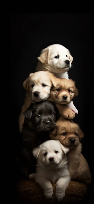 Six Cute Puppies Piled Together 4K Phone Wallpaper