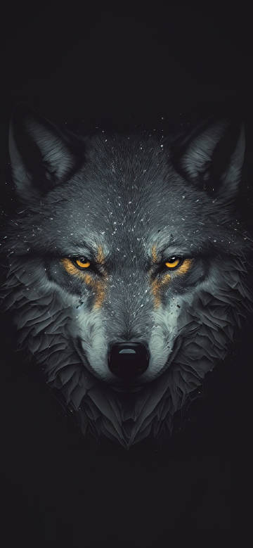Dark wolf staring close-up phone wallpaper