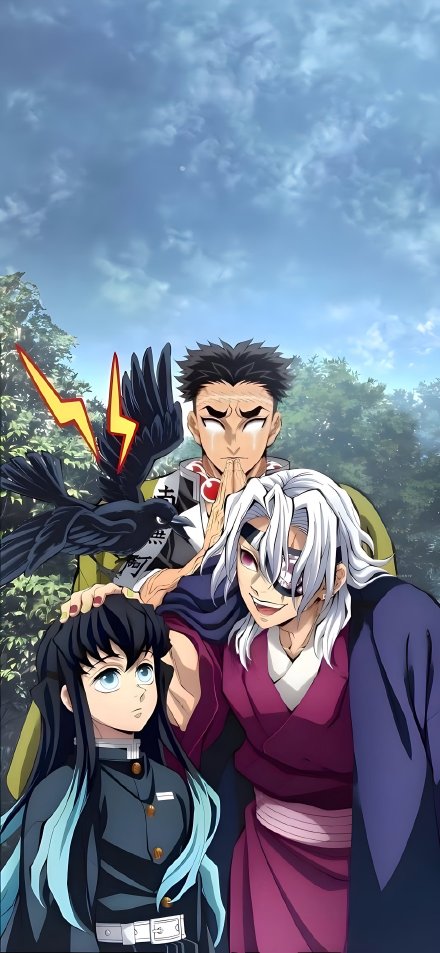 Tengen Uzui Patting Muichiro Tokito Head 4K Wallpaper