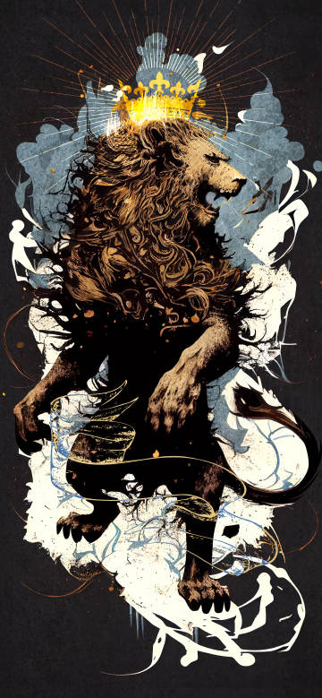 Crowned Lion Illustration on Dark Background