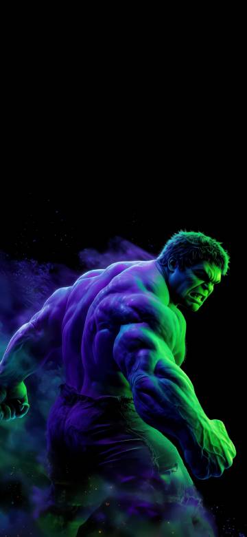Angry Hulk Purple Green Glow 4K Phone Wallpaper