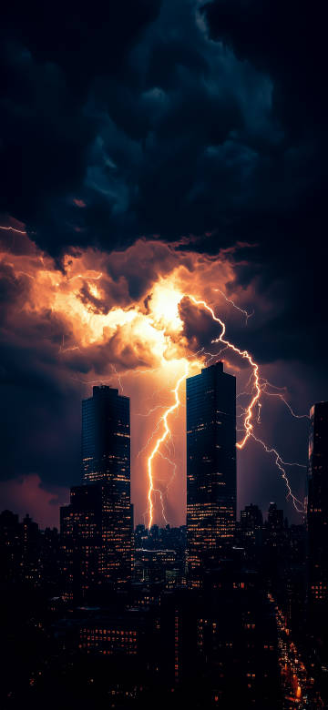 Dramatic Lightning Strikes Over Skyscrapers 4K UHD Wallpaper