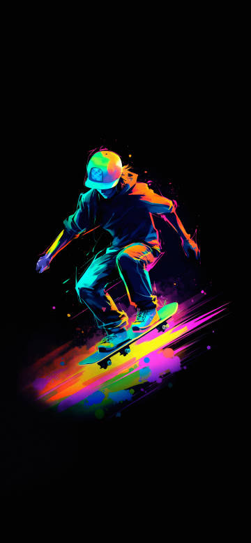 Neon Skateboarder Splatter Art 4K Wallpaper