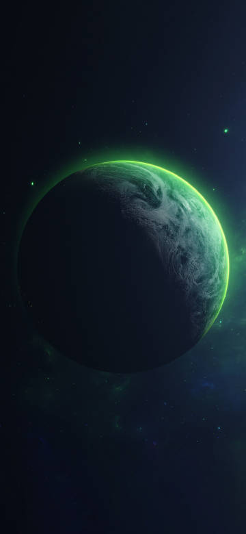 Earth in the universe with a green light phone wallpaper