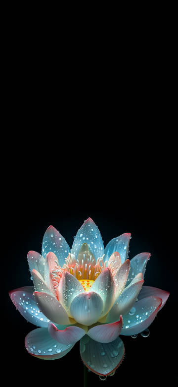 Glowing Blue Lotus Flower With Dew Drops 4K
