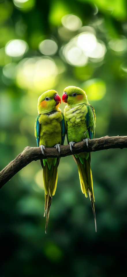 Cute Lovebirds Couple Sitting On Branch 4K Wallpaper